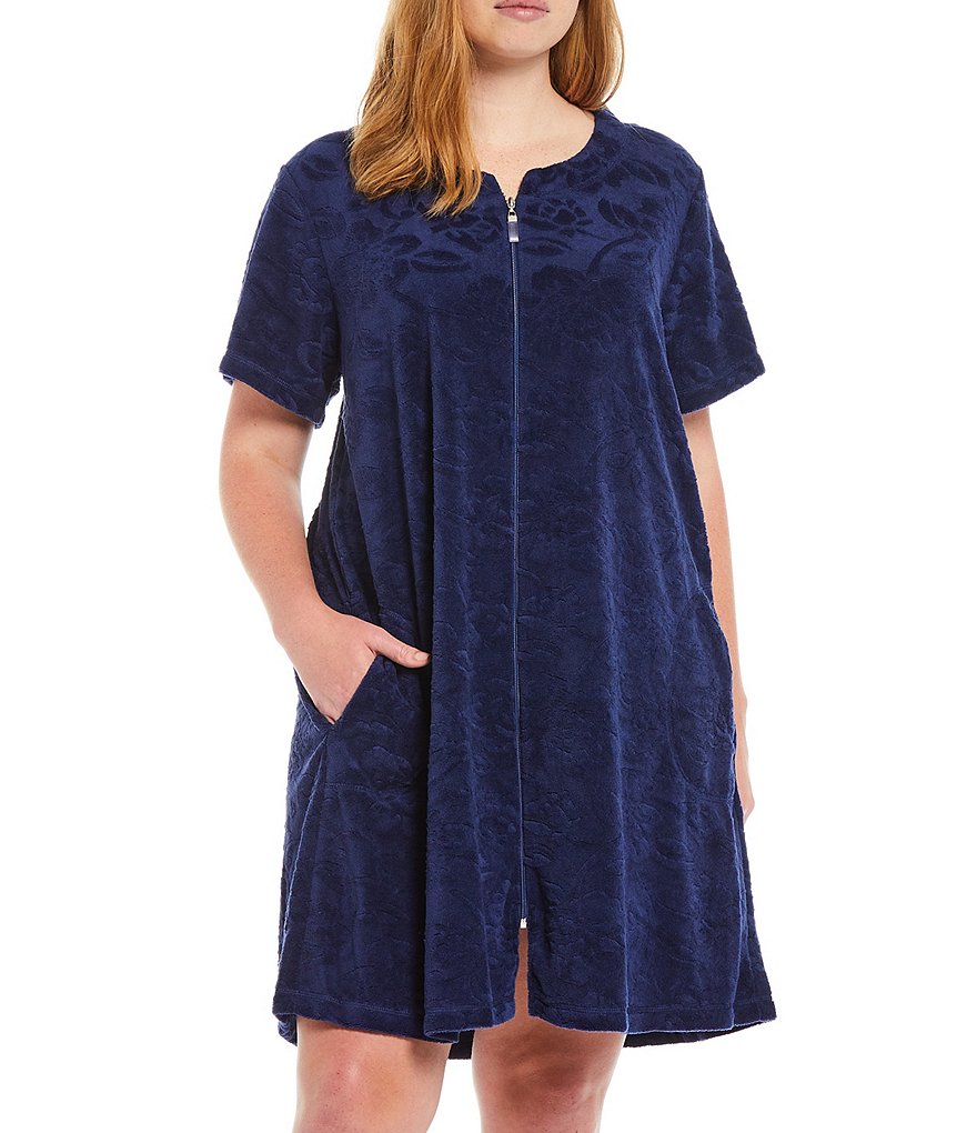 Kate Landry Plus Solid V-Neck Sleeve Midi Lounge Dress