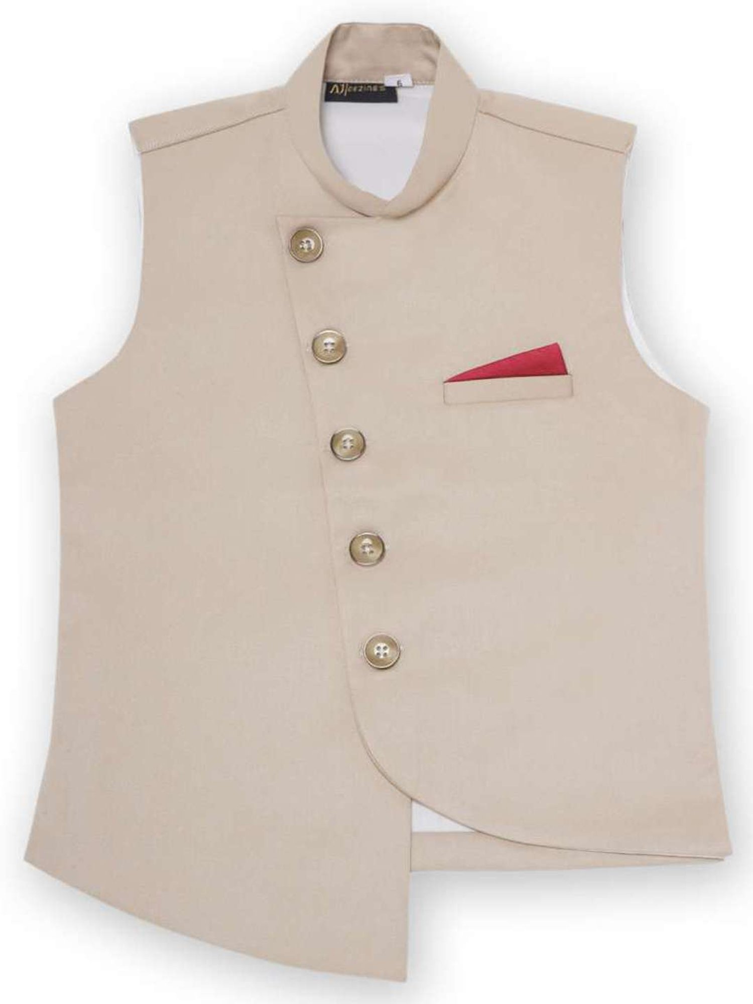 AJ Dezines Kids Beige Regular Fit Waistcoat with Pocket Square