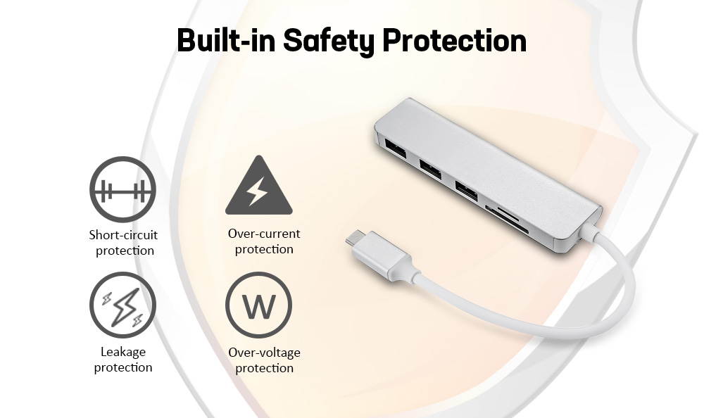 USB-C SD/TF Card Reader with 3 USB3.0 HUB, Type-C HUB Card Reader 5 Port with 3 x USB 3.0 / SD / TF Ports.