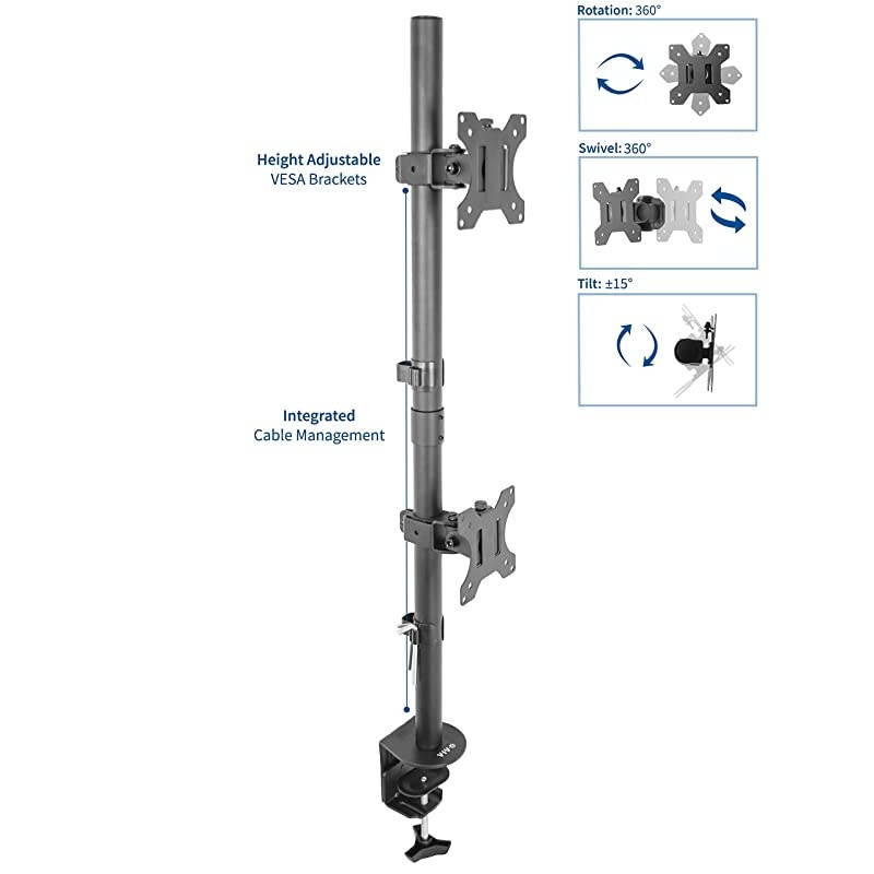 Dual LCD Monitor Desk Mount Stand Heavy Duty Stacked Holds Vertical 2 Screens up to 32quot STANDV002T