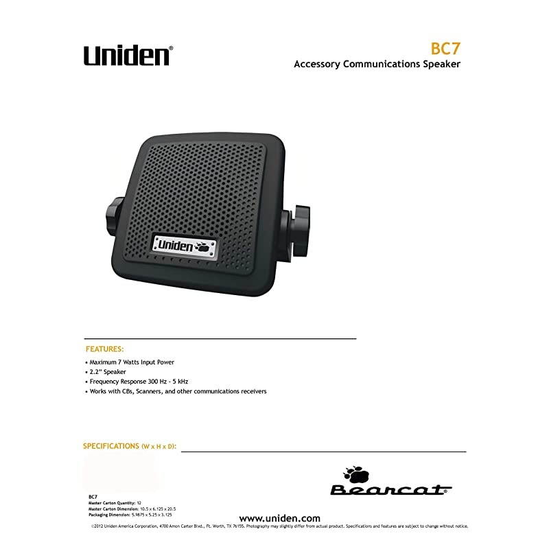 BC7 Bearcat 7Watt External Communications Speaker Durable Rugged Design Perfect for Amplifying  Scanners CB Radios and Other Communications Receivers