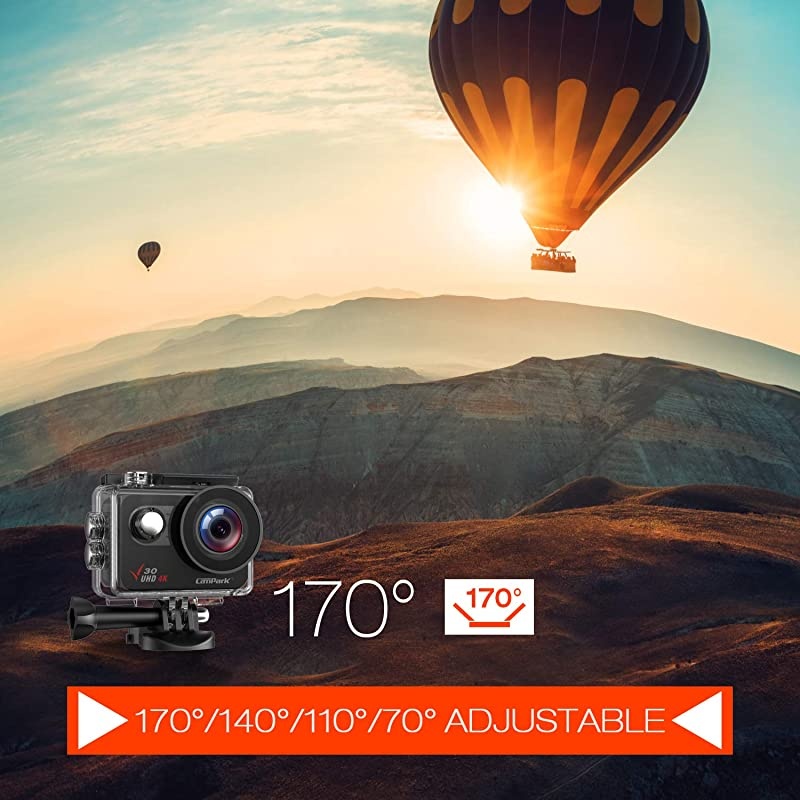 V30 Native 4K Action Camera 20MP EIS Touch Screen WiFi Waterproof PC Webcam with Optional View Angle, 2 1350mAh Batteries and Mounting Accessories Kit