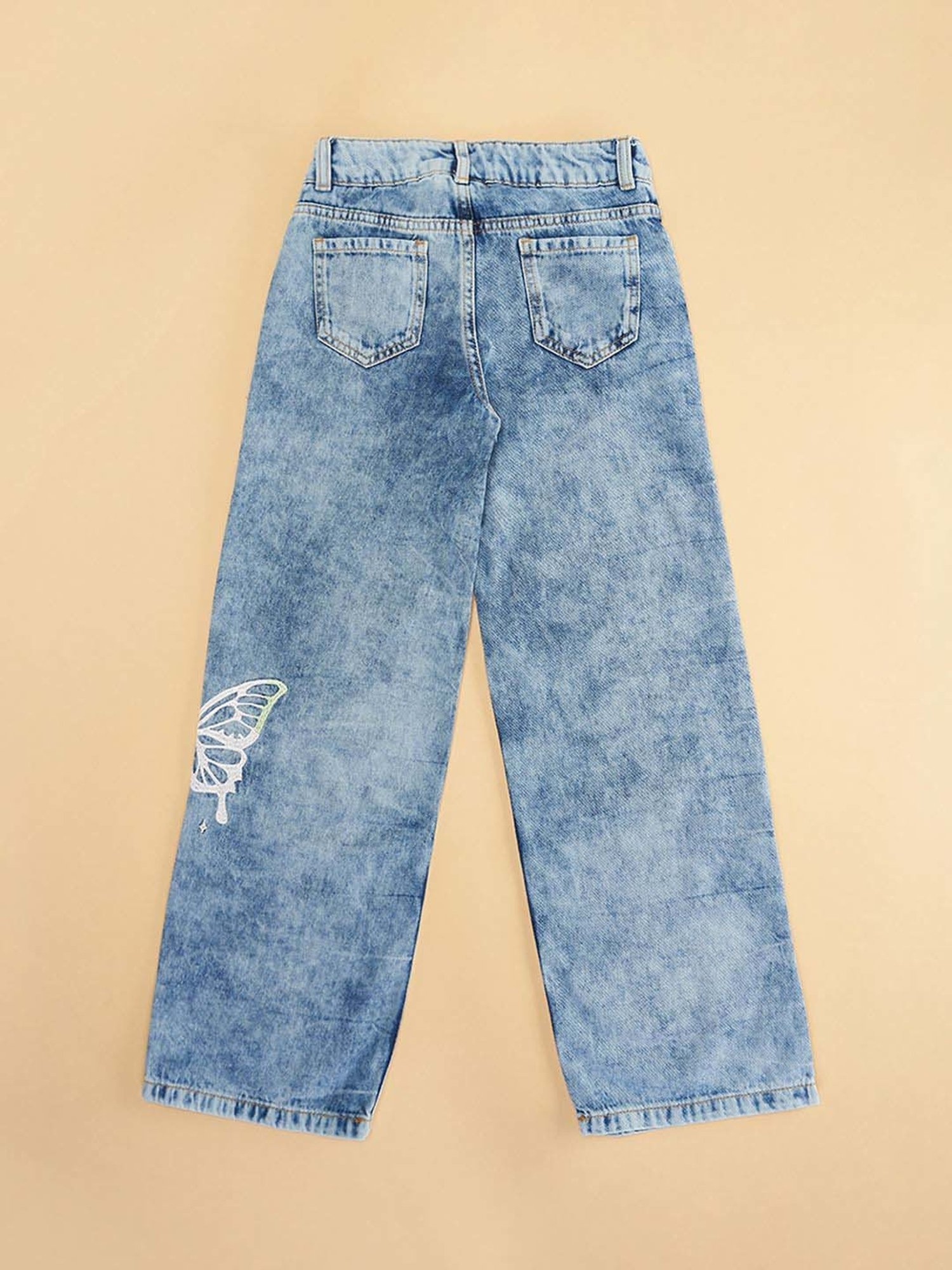 Pantaloons Junior Blue Cotton Printed Jeans