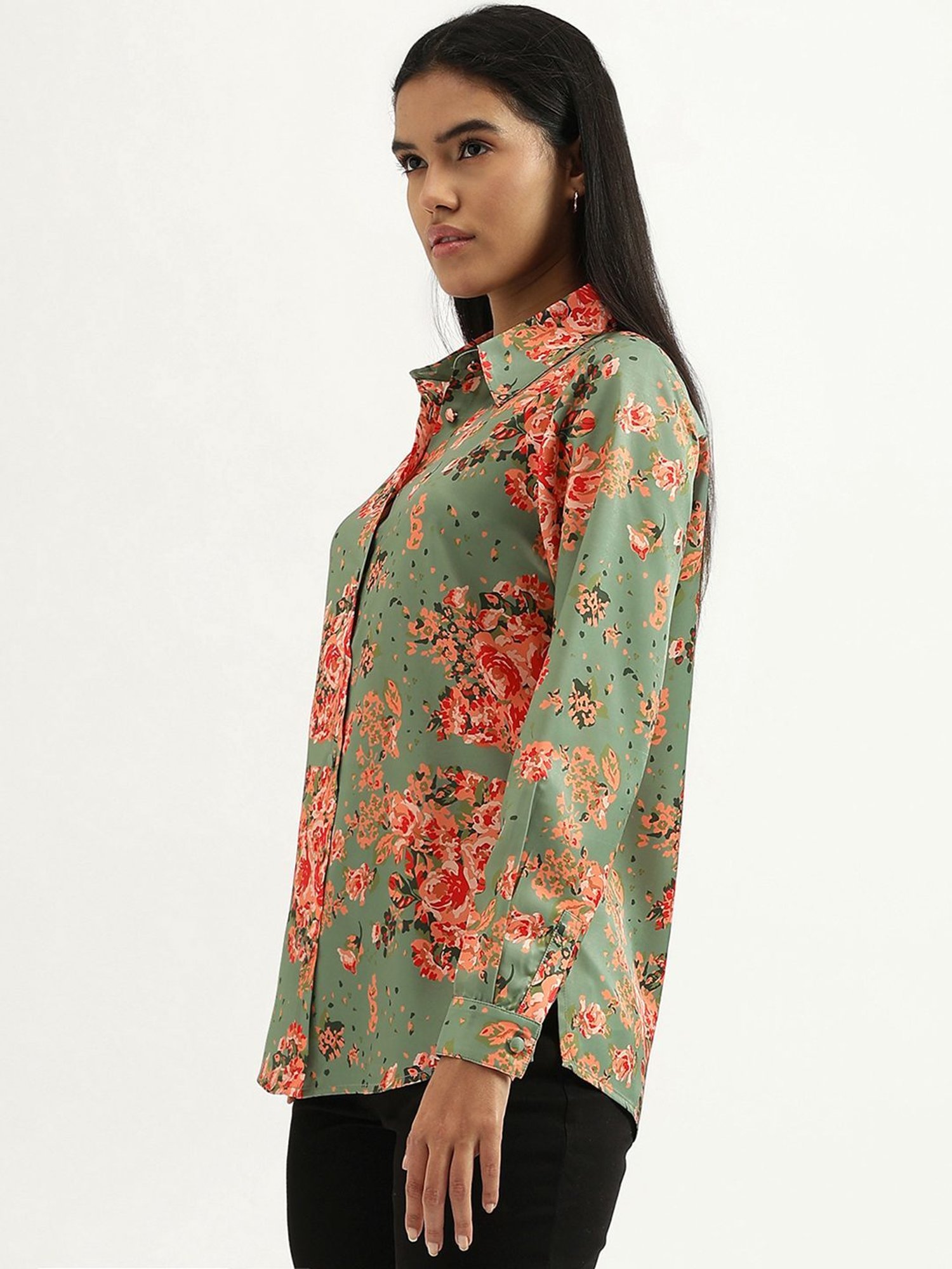 United Colors of Benetton Green Floral Print Shirt