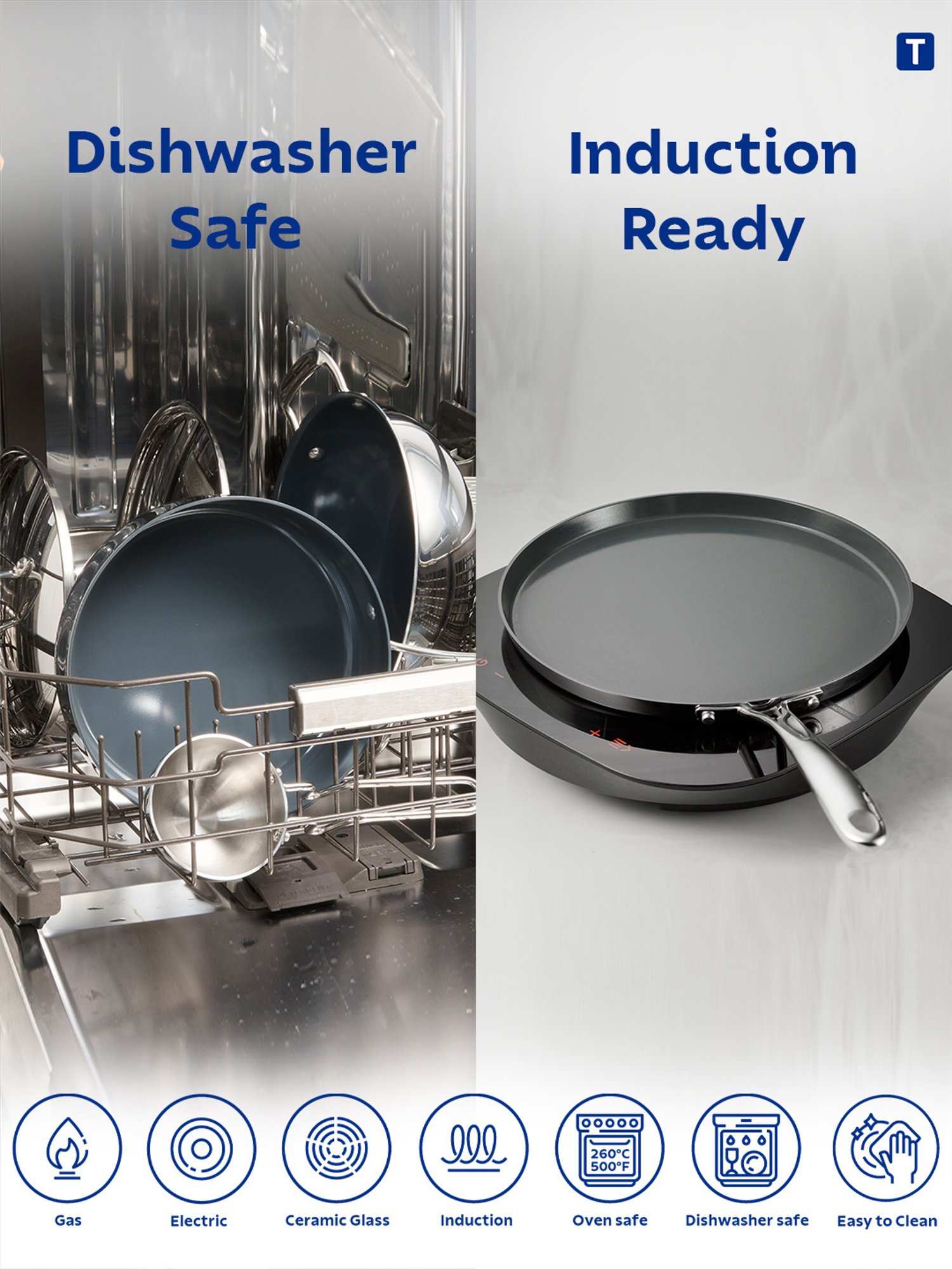 Tramontina Fusao Non-Toxic Triply Stainless Steel Ceramic Concave Tawa 26cm Stay Cool Handle