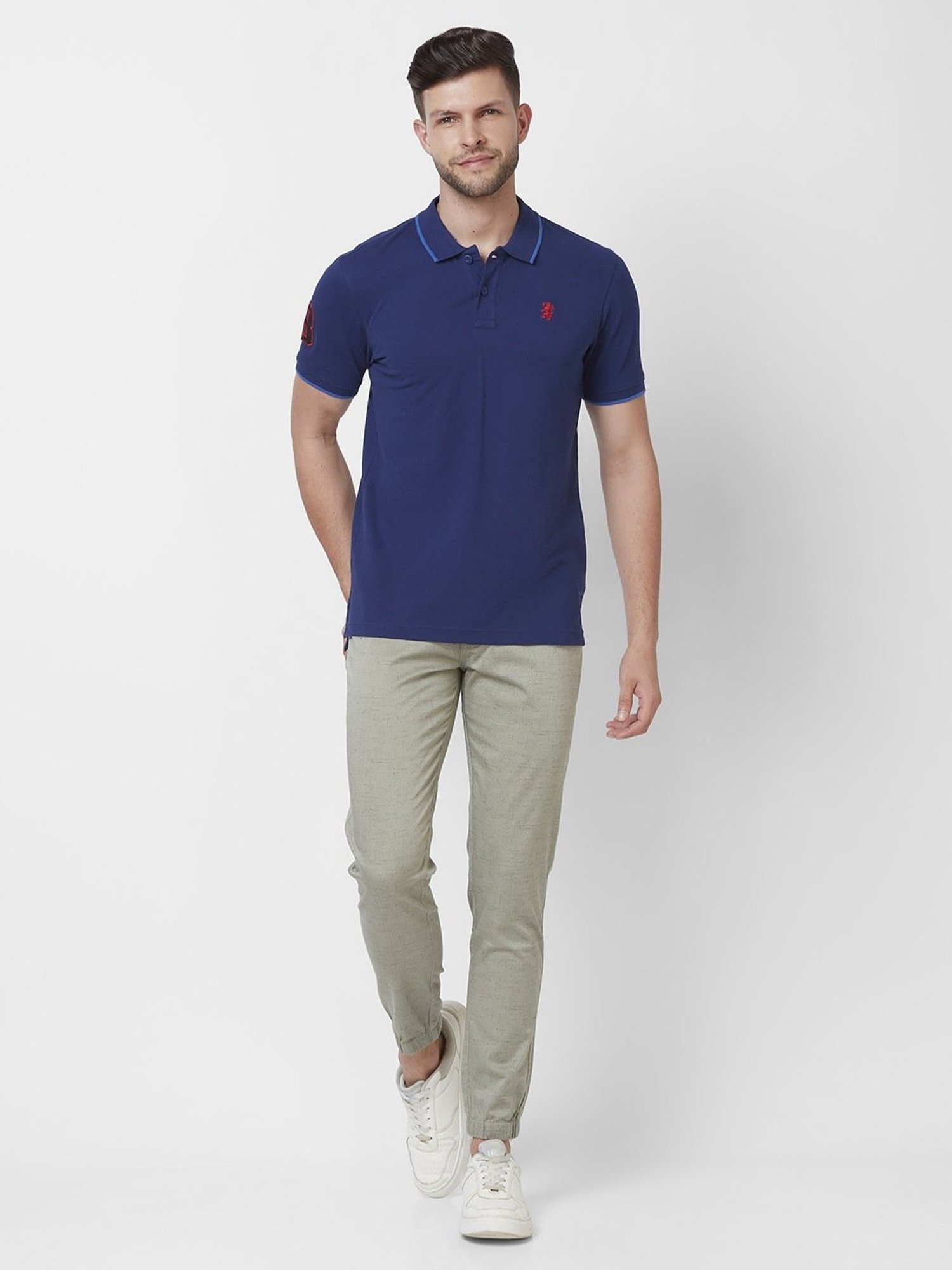 Giordano Navy Blue Cotton Slim Fit Polo T-Shirt