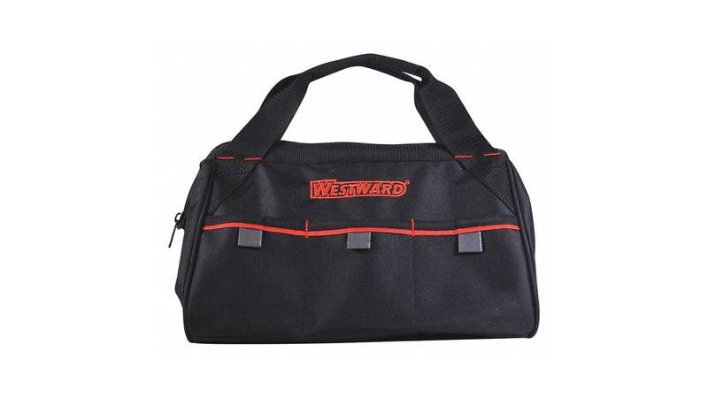 WESTWARD 53JW42 Tool Bag,General Purpose,3 Pockets, Nylon, 3 Pockets, Black, 8"