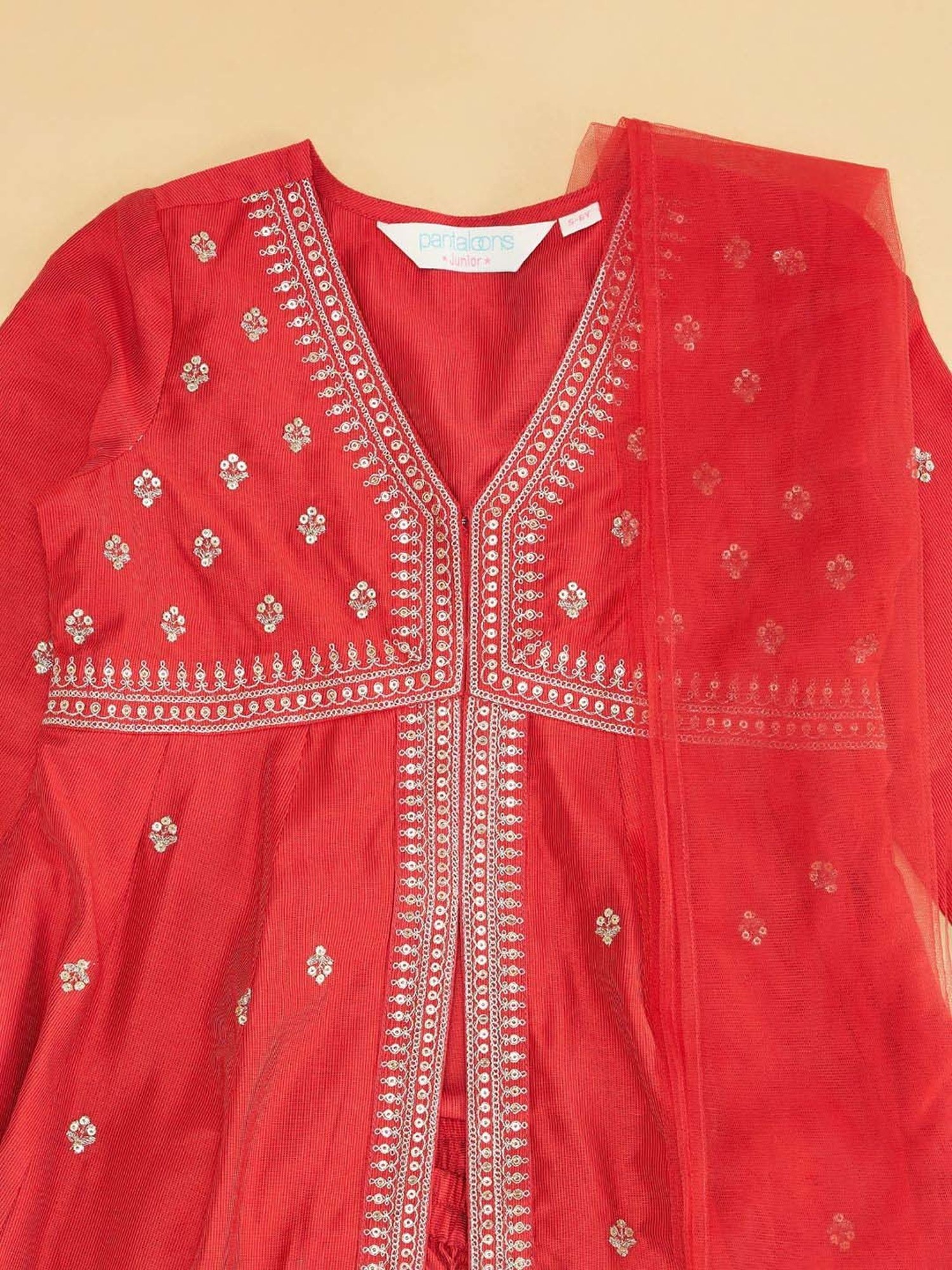Akkriti by Pantaloons Girls Barbados Cherry Cotton Embellished Kurta Sets
