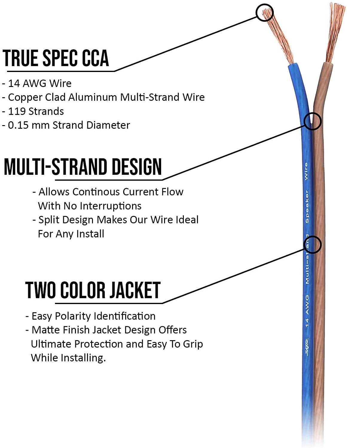 Skar Audio 14 Gauge AWG Audio Speaker Wire - 100 Feet (Blue/Brown)