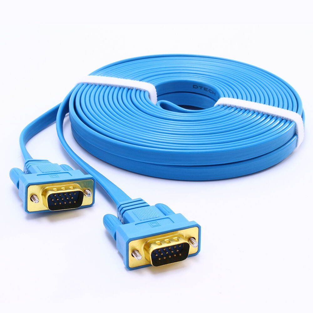 VGA Cable 25ft Male to Male 15 Pin SVGA Computer Monitor Cord Flat Slim