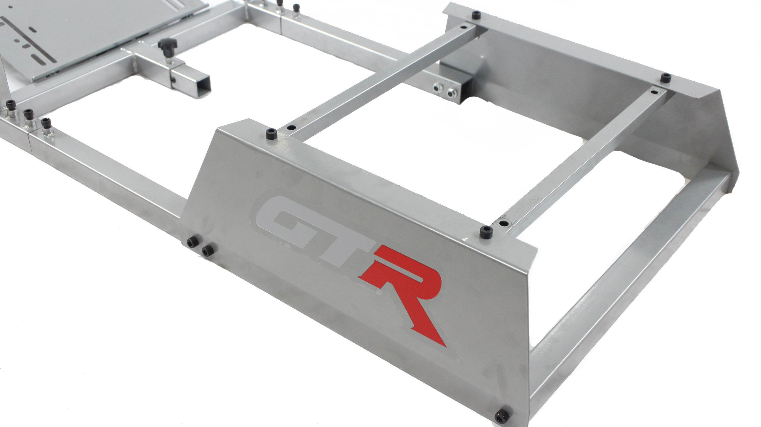 GTR Racing Simulator GTA-S-S105LWHTRD GTA Model Silver Frame with White/Red Real Racing Seat, Driving Simulator Cockpit Gaming Chair with Gear Shifter Mount