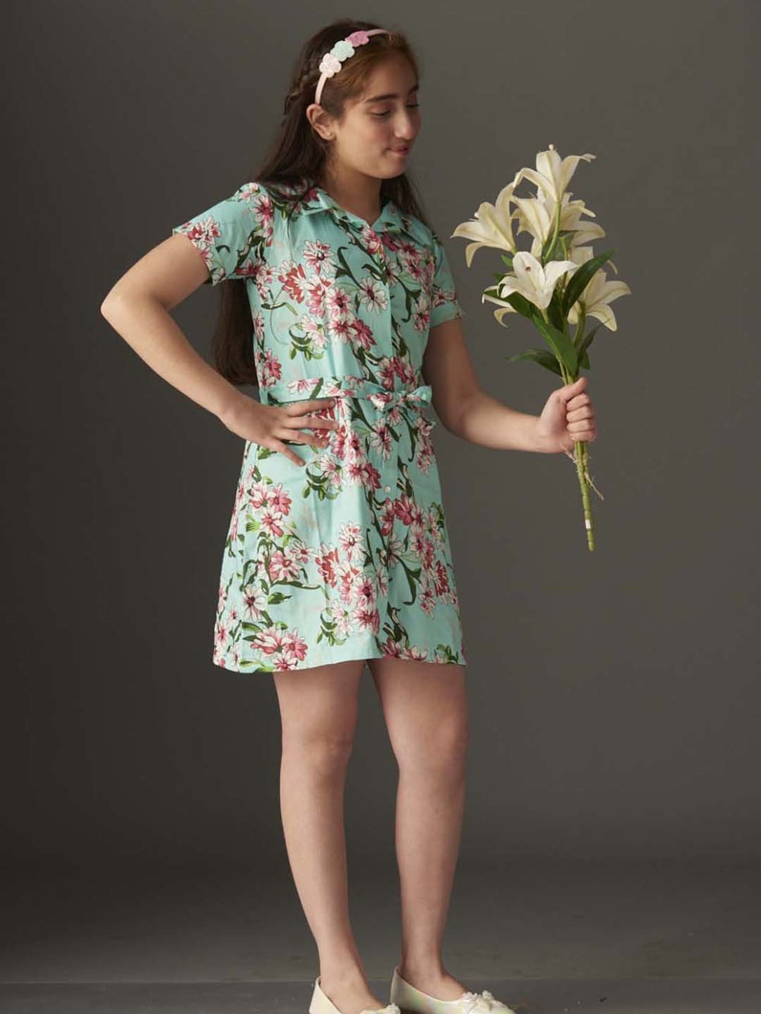 KidsDew Kids Mint Green Cotton Printed Dress