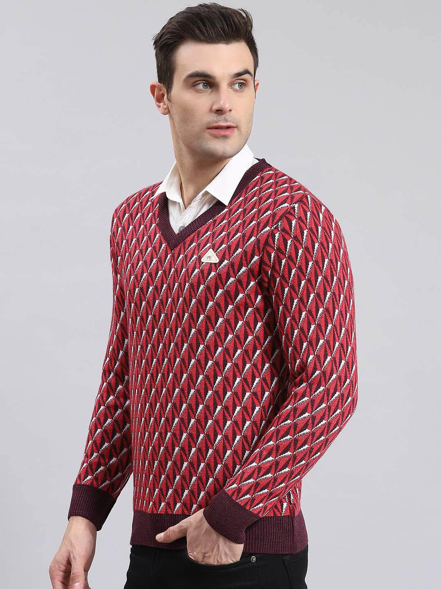 Monte Carlo Purple Wine Mix Regular Fit Self Pattern Sweater