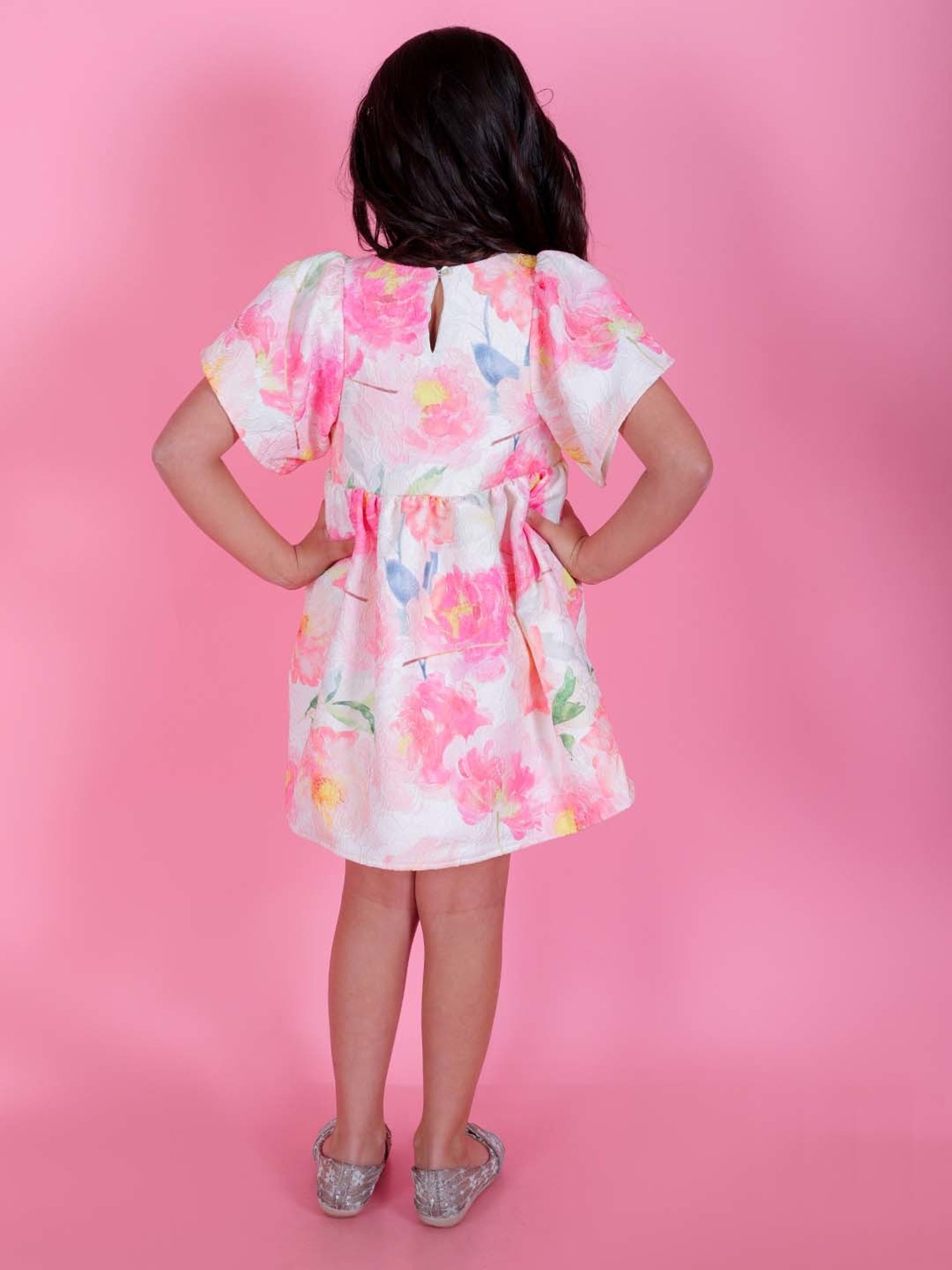 KidsDew Kids White & Pink Floral Print Dress