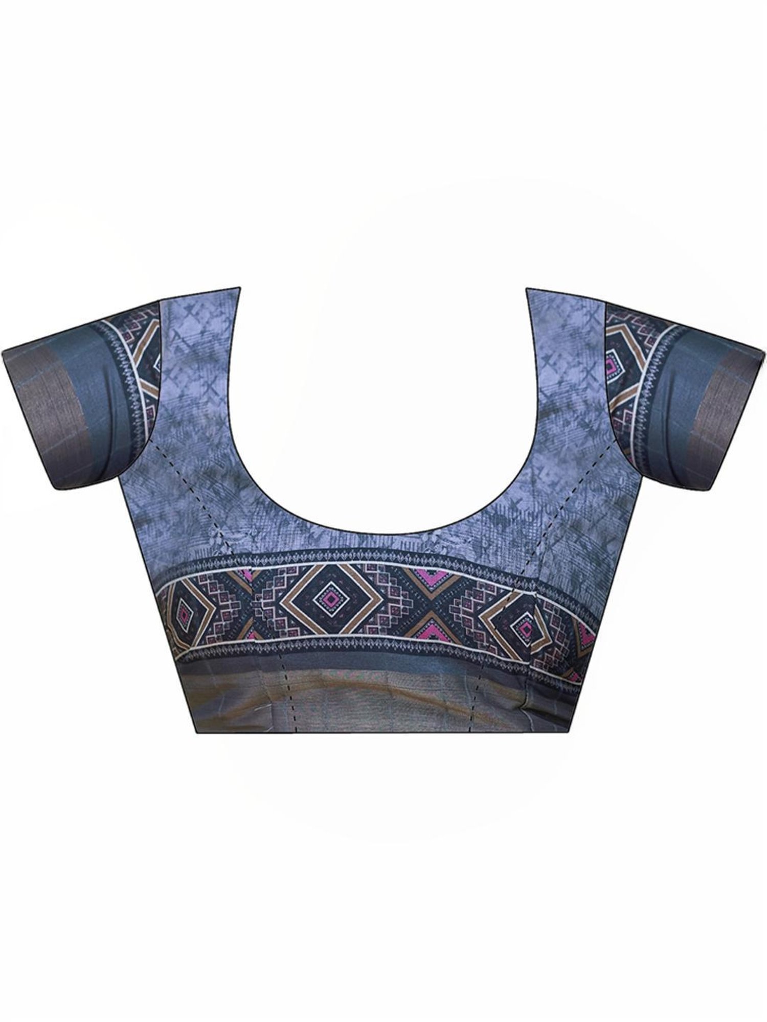 Satrani Grey Silk Geometric Print Saree With Unstitched Blouse