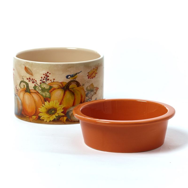 Lakeside Stoneware Dip Chiller Bowl with Fall Pumpkin Harvest Theme for Thanksgiving