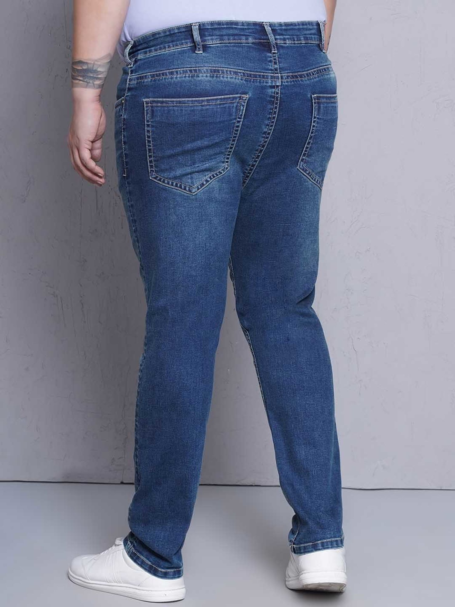 John Pride Blue Regular Fit Lightly Washed Plus Size Jeans