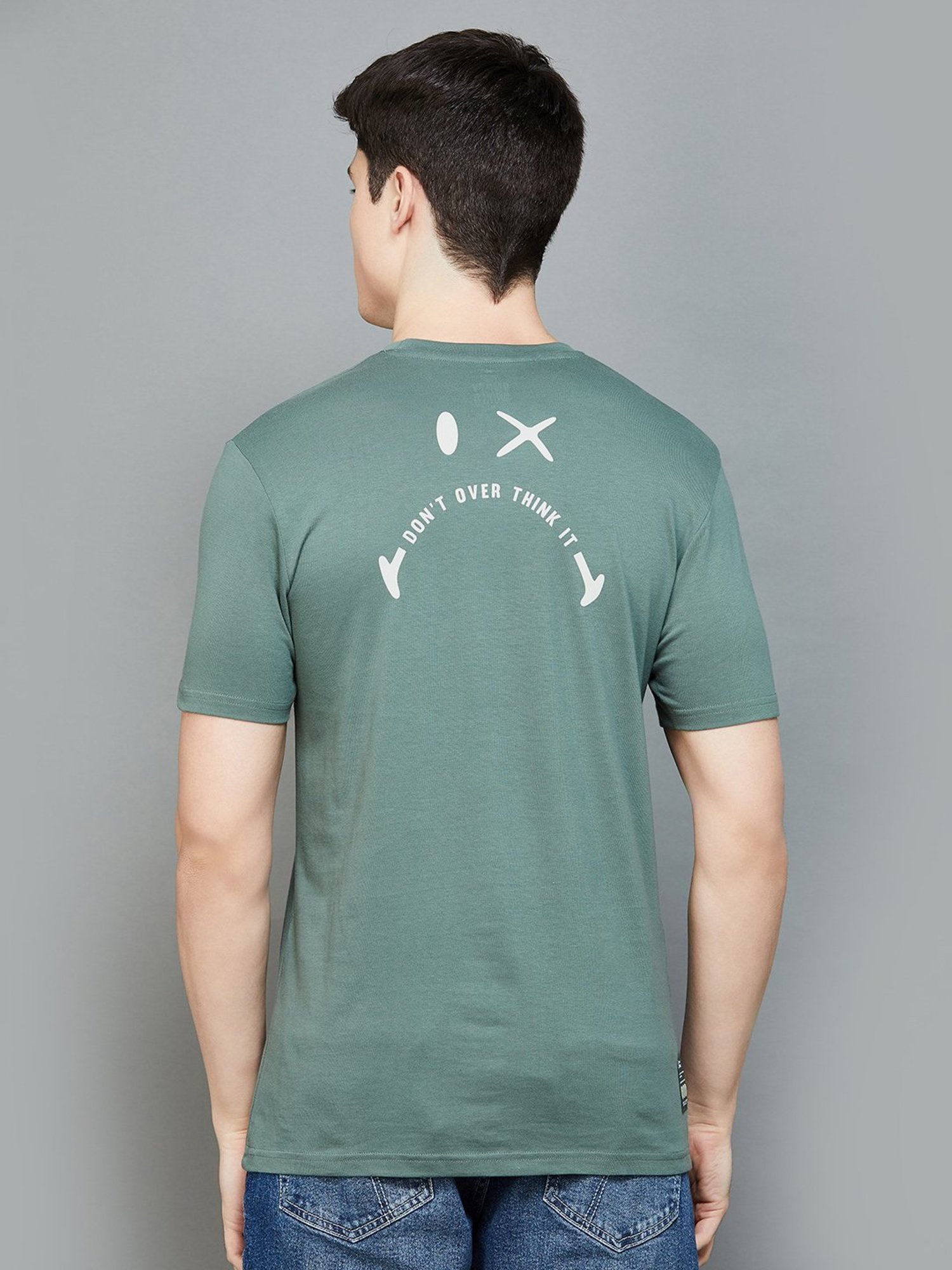 SmileyWorld Olive Cotton Regular Fit Printed T-Shirt