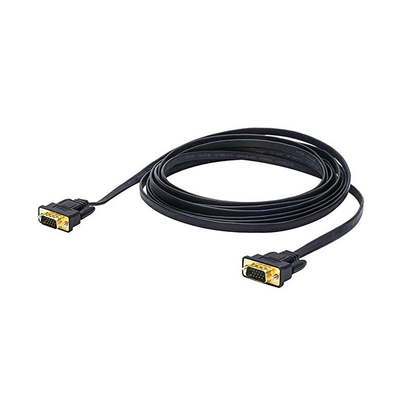 10ft Ultra Thin Flat Computer Monitor VGA Cable Standard 15 Pin Male to Male Connector SVGA Wire 10 Feet Black