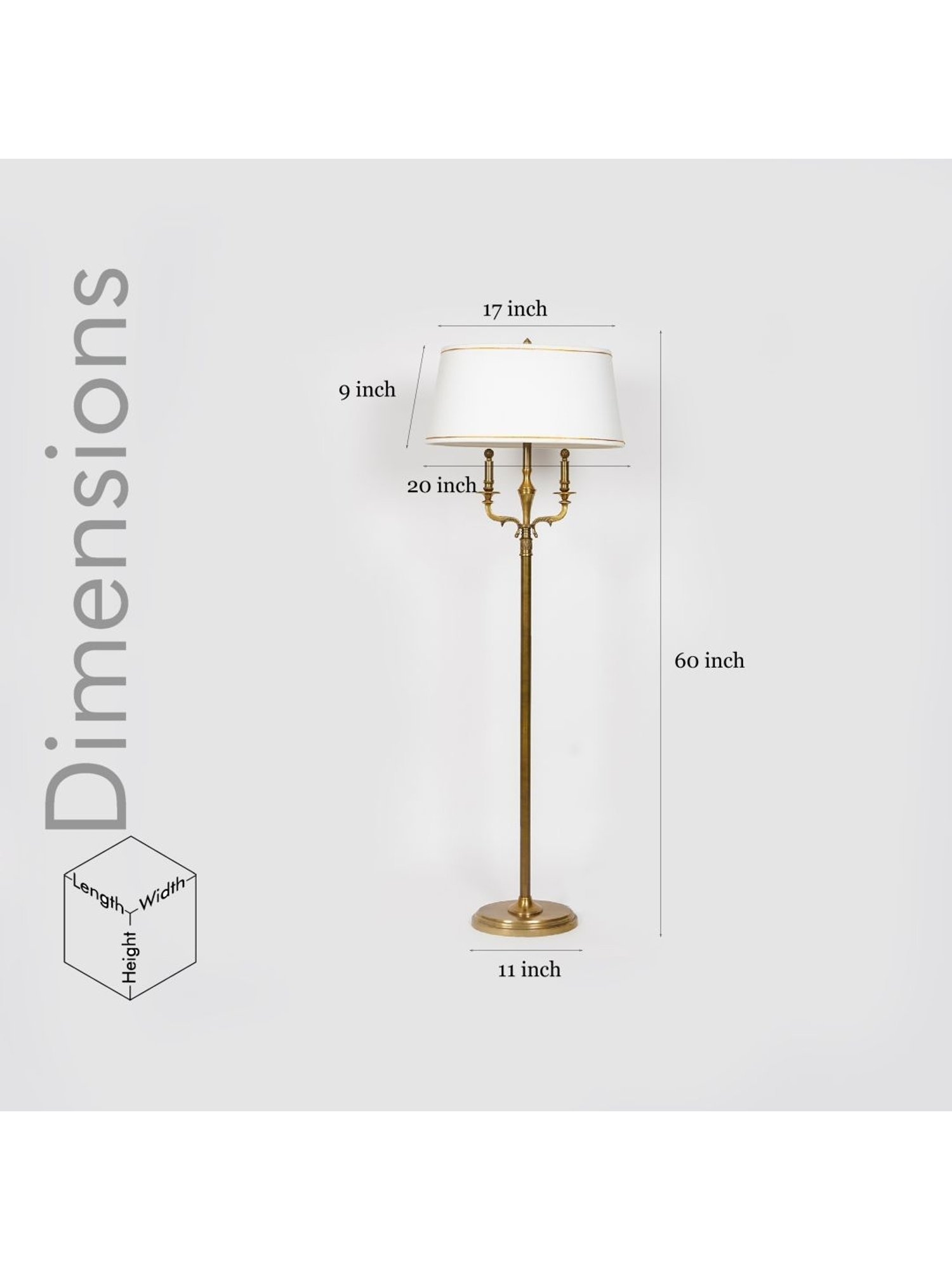 Kapoor Lamp Shades Brass & White Nixon Pure Cotton Shade Floor Lamp