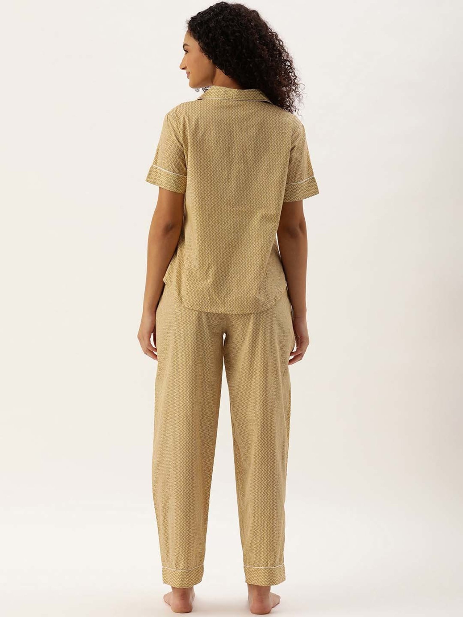 Amukti Beige Printed Shirt With Lounge Pants