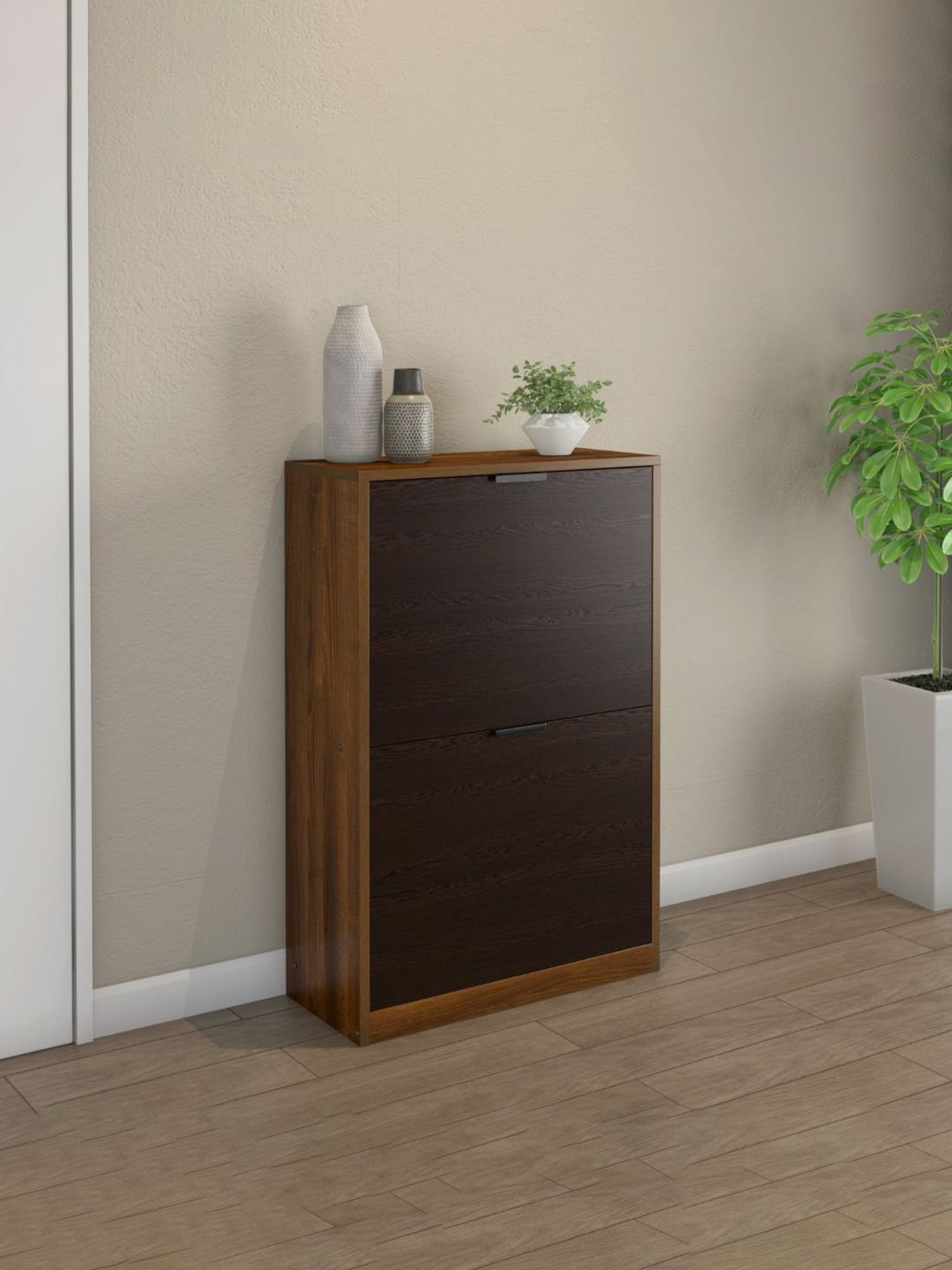 @home Florine Walnut Brown & Wenge Brown Engineered Wood 2 Tier Shoe Cabinet