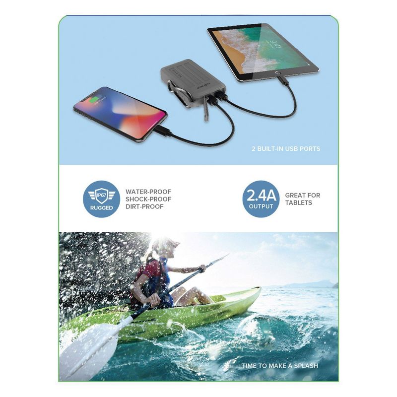 myCharge Adventure H2O Max 10050mAh/2.4A Output Dual USB-A Port Power Bank - Gray