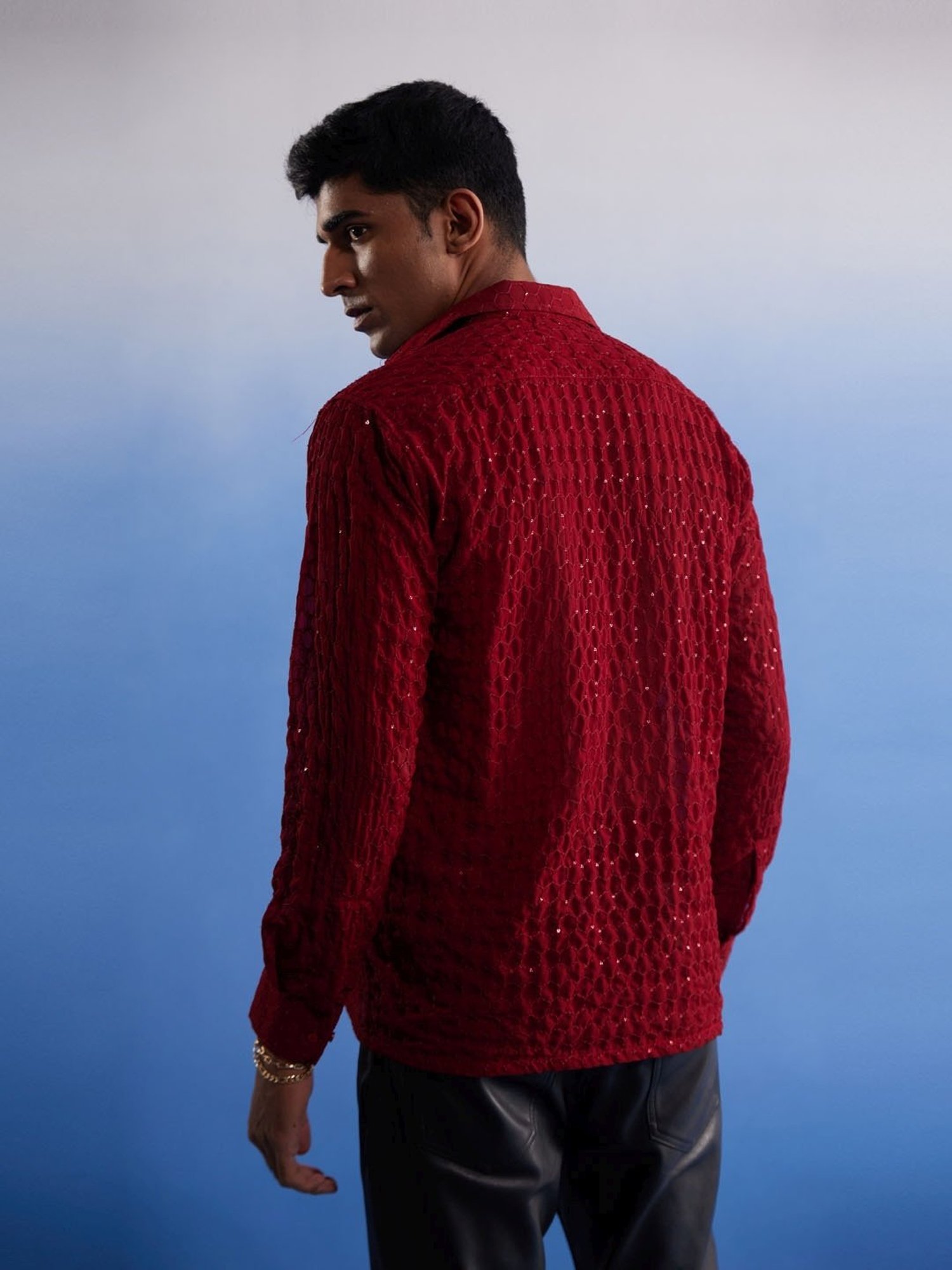 Vastramay Maroon Regular Fit Embroidered Shirt