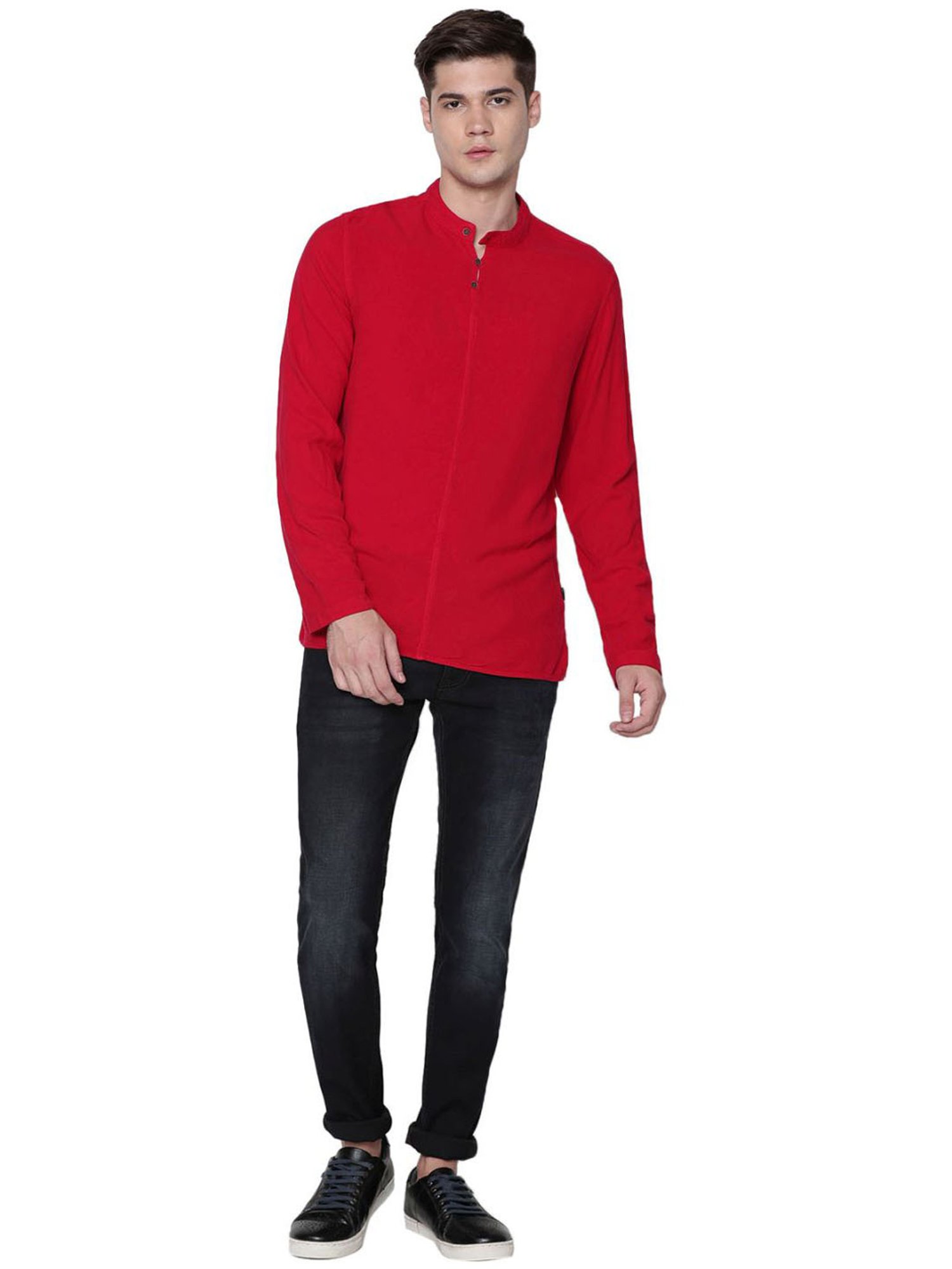 Identiti Red Tapered Fit Short Kurta
