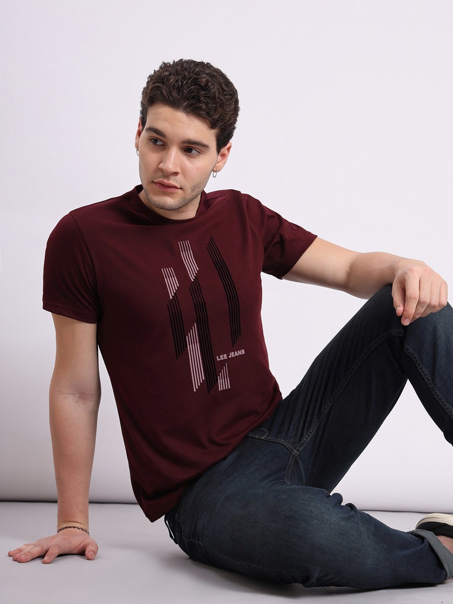 Lee Maroon Slim Fit Printed T-Shirt