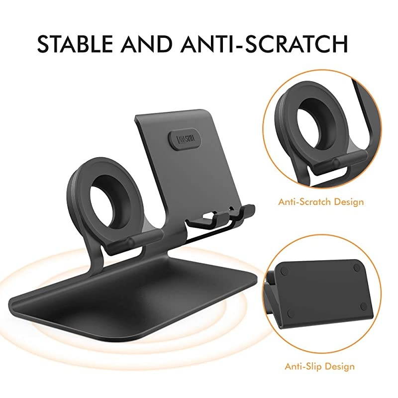 Apple Watch Stand, 2 in 1 Universal Desktop Stand Holder for iPhone and Apple Watch Series 6/5/4/3/2/1(Black)