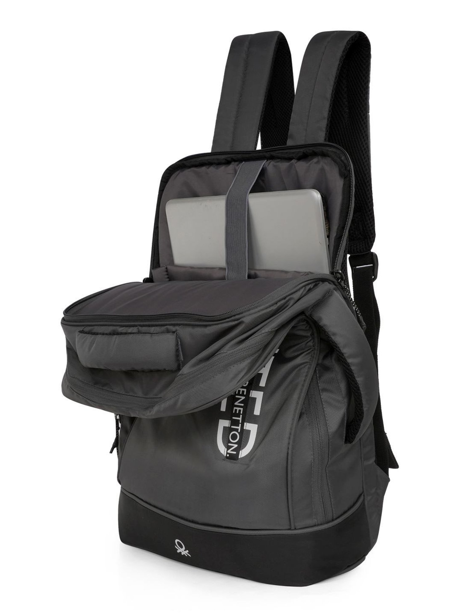United Colors of Benetton Lennox Grey Polyester Solid Laptop Backpack - 20 Ltrs
