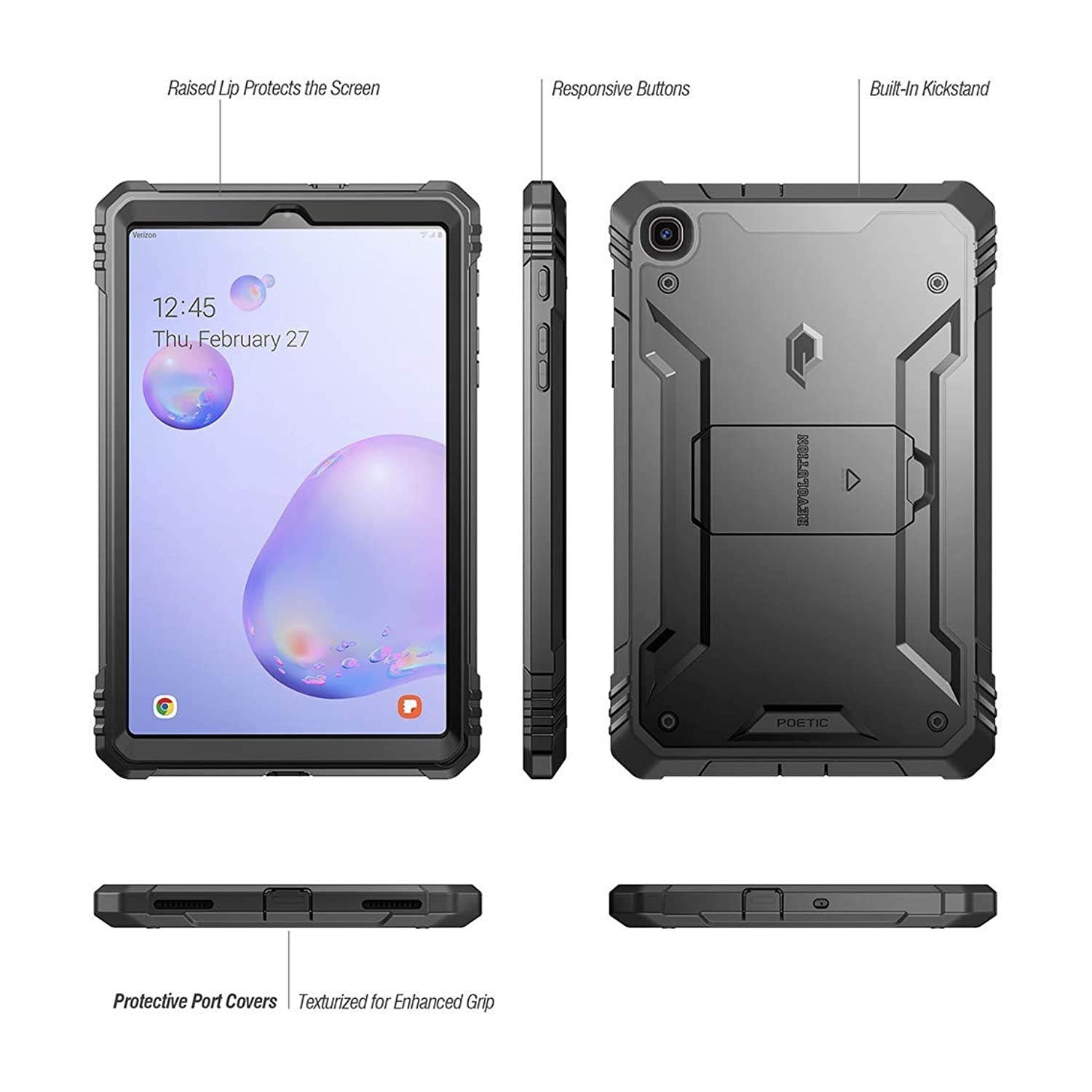 Poetic Revolution Series Designed for Samsung Galaxy Tab A 8.4 2020 Kickstand Rugged Case,Model SM-T307, Full-Body Heavy Duty Case, Built-in-Screen Protector, Black