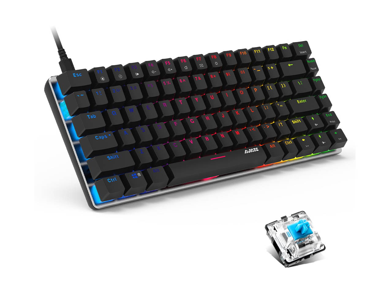 RGB Mechanical Keyboard, 82 Keys Layout, Black Switches, LED Backlit, Aluminum Portable Wired Gaming Keyboard, Pluggable Cable, for Games Work and Daily Use, Black