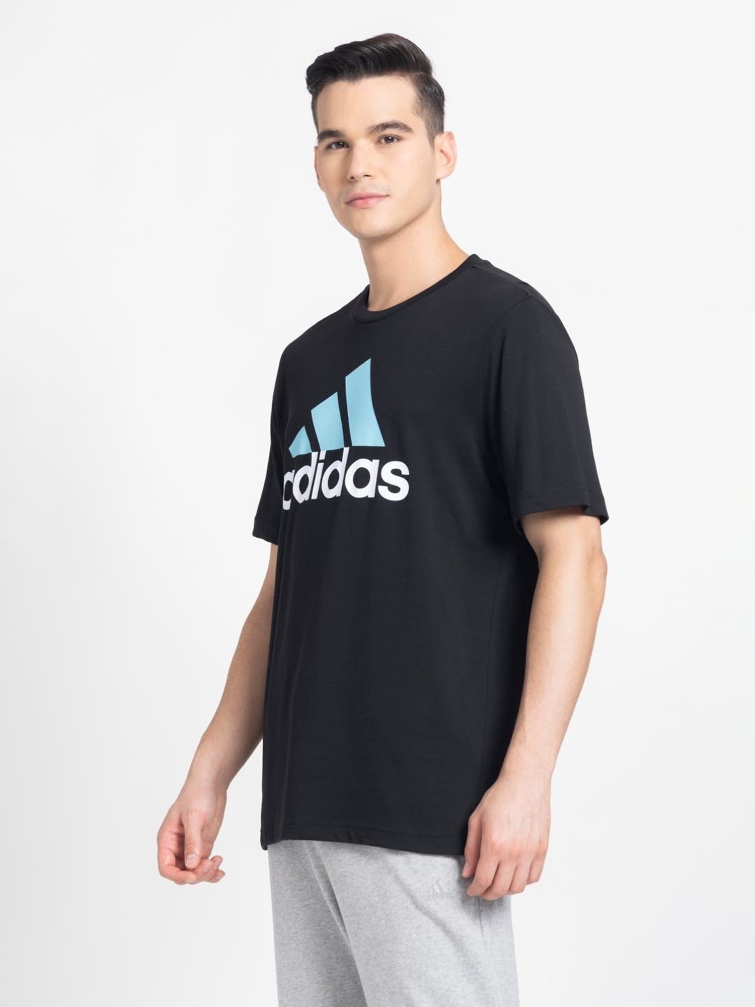 Adidas Black Regular Fit Printed Sports T-Shirt