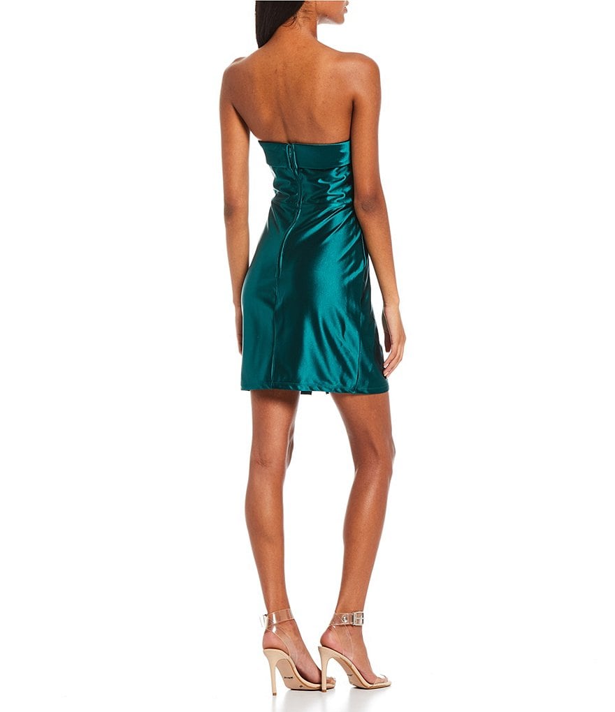 Midnight Doll Strapless Cuffed Satin Dress