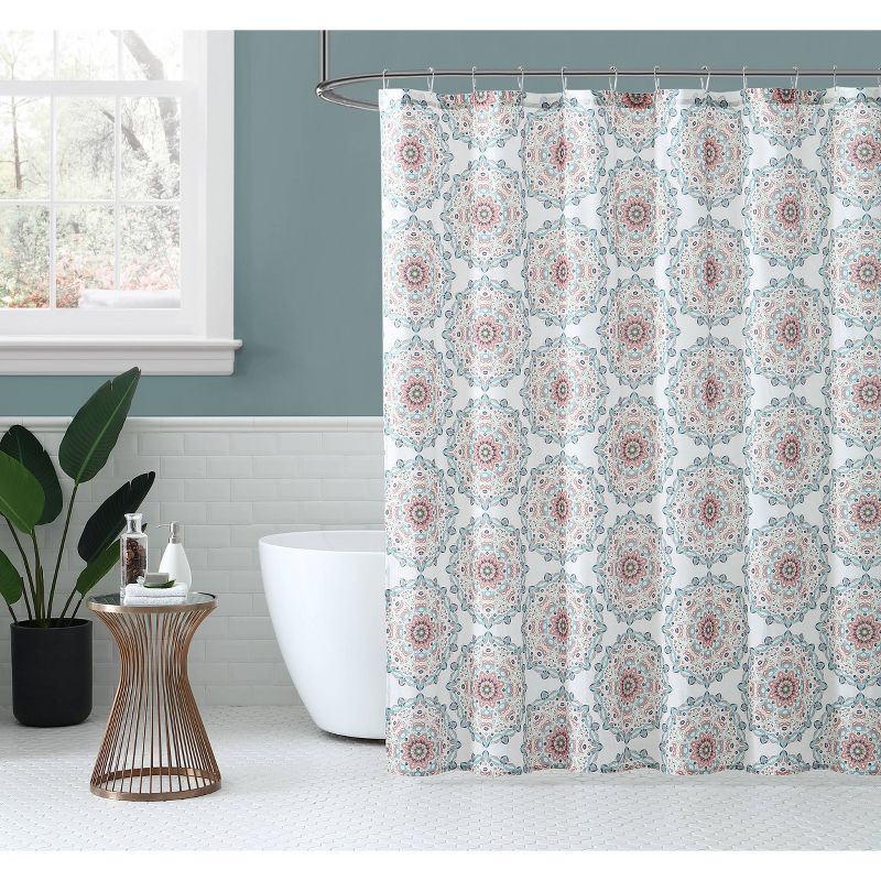 Medallion Shower Curtain Coral - Peach & Oak