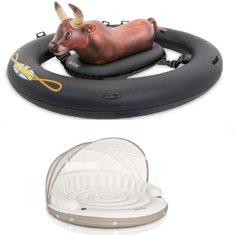 Intex Inflatabull Inflatable Pool Float & Intex Inflatable Canopy Island Float