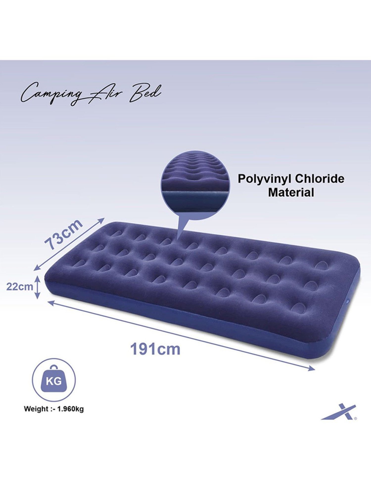 Vector X Camping-Tracking Inflatable Air Bed Mattress with Foot Pump (Blue) Size - 191x73 cm