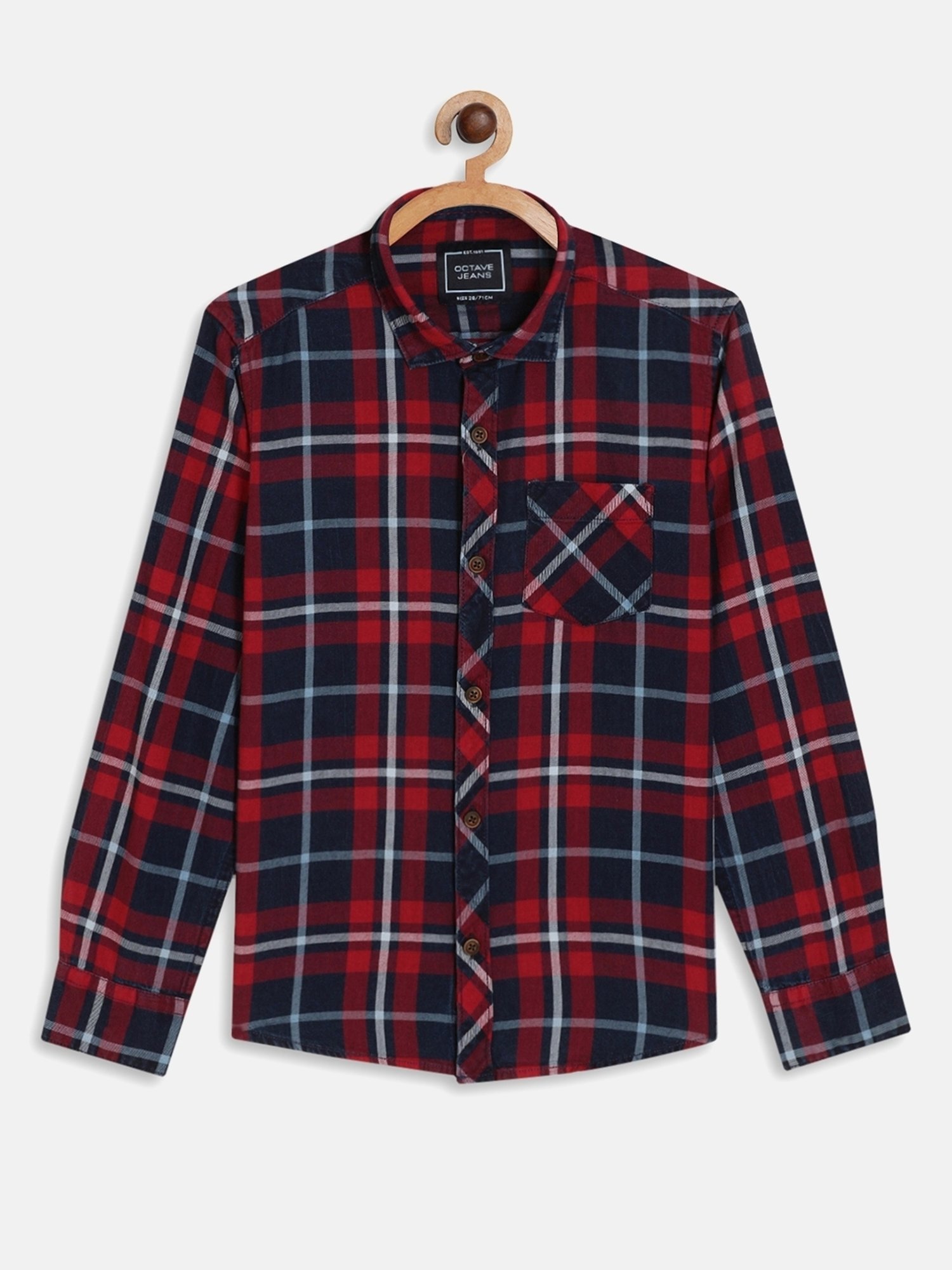 Octave Kids Maroon & Blue Cotton Chequered Full Sleeves Shirt