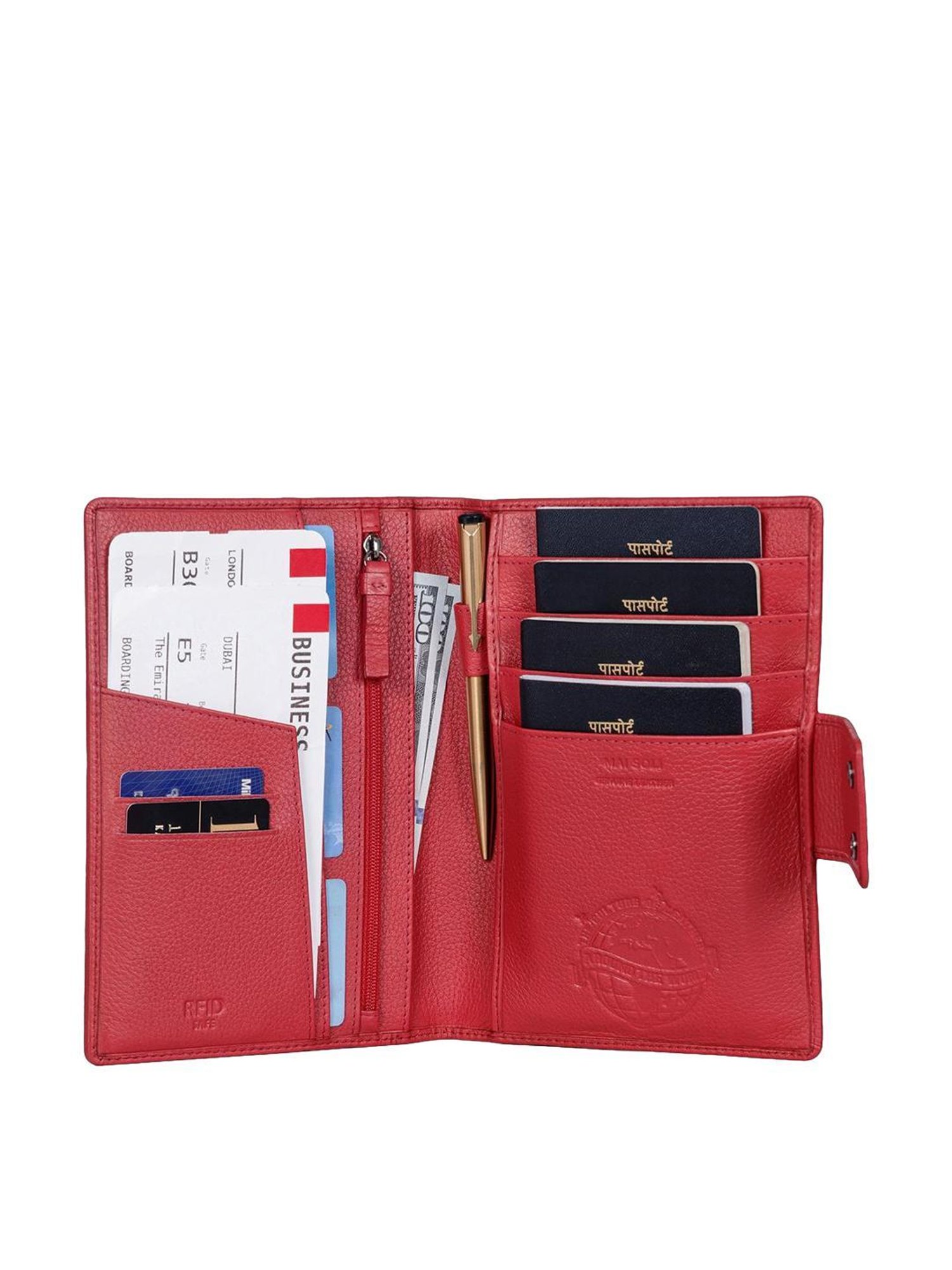 Mai Soli Safari Red Formal Leather Passport Wallet for Unisex