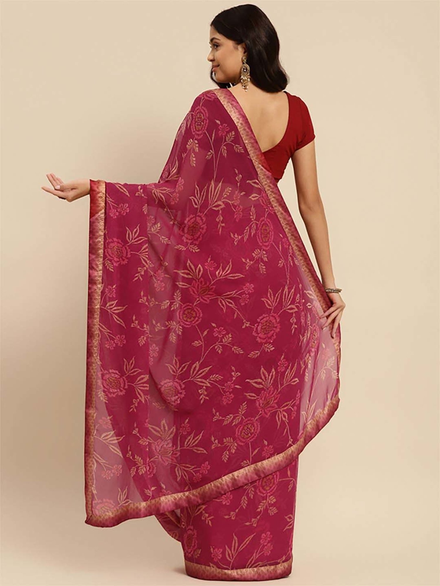 Rangita Purple Floral Print Saree With Unstitched Blouse