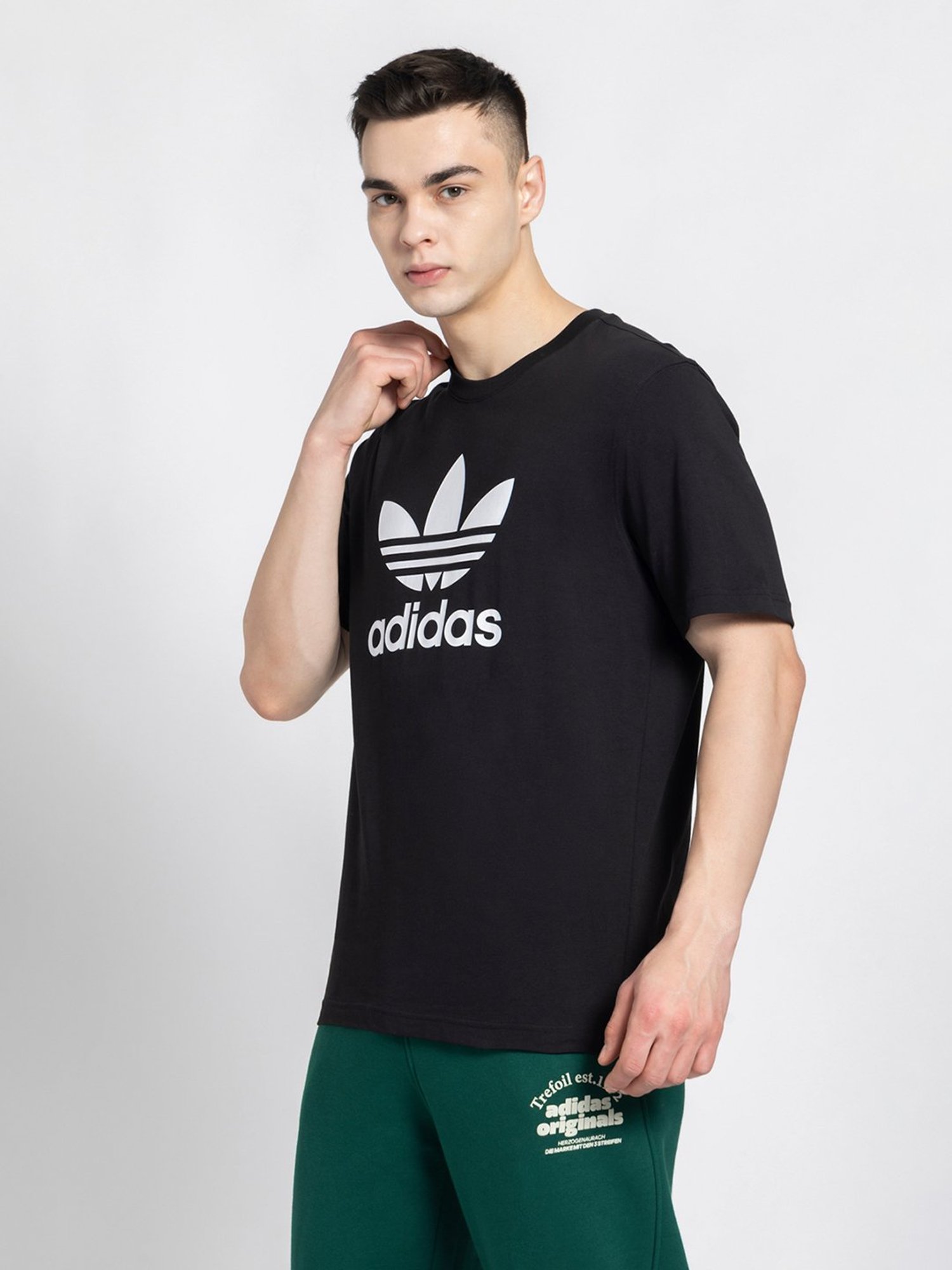 Adidas Originals Black Regular Fit Cotton Trefoil Logo T-Shirt