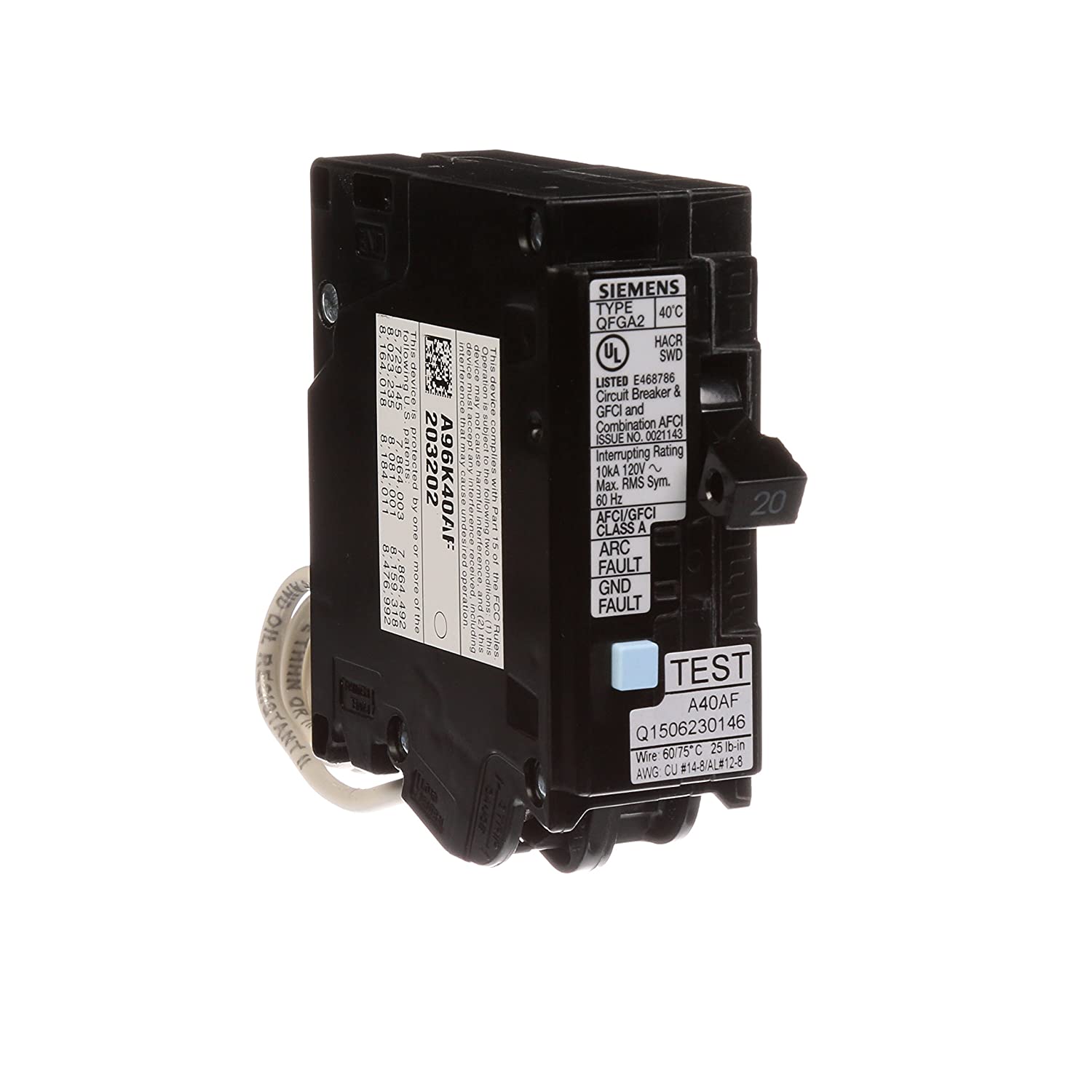 Siemens Q120DF  20-Amp Afci/Gfci Dual Function Circuit Breaker, Plug on Load Center Style