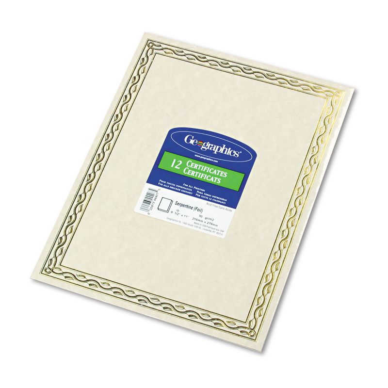 Geographics Foil Stamped Award Certificates 8-1/2 x 11 Gold Serpentine Border 12/Pack 44407