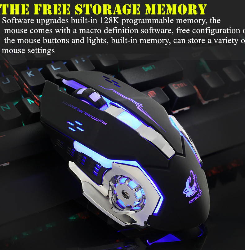 Free Wolf V5 Mechanical Mouse Wired Gaming Silent Mouse With Breathing Light