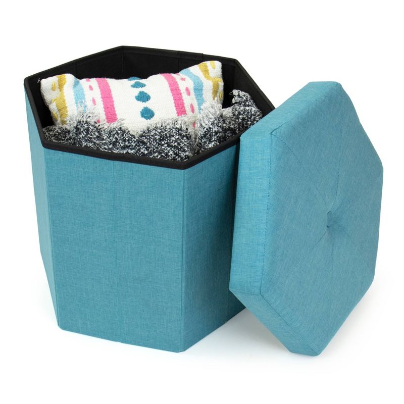 Devon Foldable Hexagon Storage Ottoman Light Blue - Humble Crew