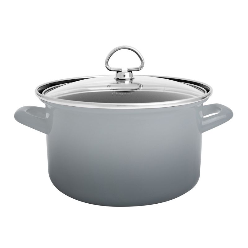 Chantal Fade Grey Enamel-on-Steel 4-Quart Soup Pot with Glass Lid
