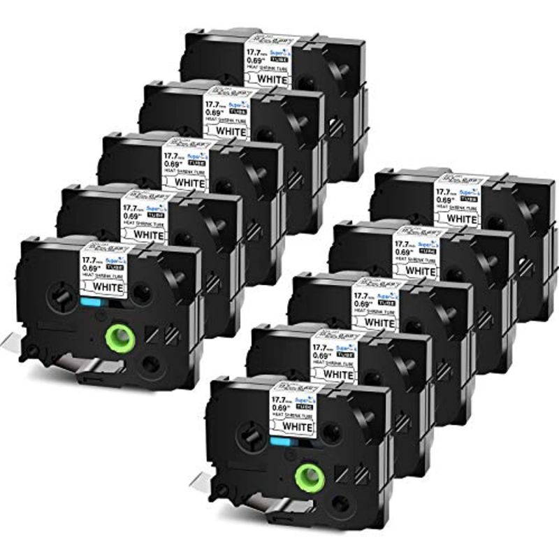 SuperInk 10 Pack Compatible for Brother HSe-241 HSe241 HS-241 HS241 Black on White Heat Shrink Tube Label Tape use in PT-D400 PT-D600 PT-E300 PT-E500 PT-P750WVP Printer (0.69''x 4.92ft, 17.7mm x 1.5m)