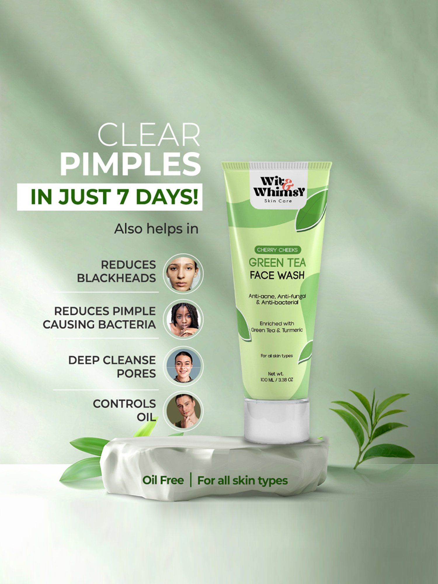 Wit & Whimsy Cherry Cheeks Green Tea Face Wash - 100 ml